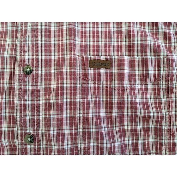 Carhartt Relaxed Fit Men's Red CottonPlaid Button Up Short Sleeve Shirt Sz M - Picture 4 of 7